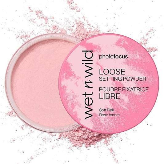 wet n wild Photo Focus Loose Setting Powder, Lightweight Silky Formula, Radiant Tint for a Luminous Glow, Blurring & Oil-Control Finish, Long-Lasting Makeup Setting Powder, Cruelty-Free - Soft Pink