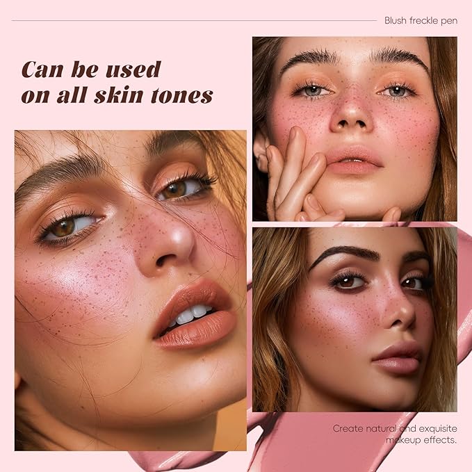 Freckle Blush Pen, 2in1 Light Brown Faux Freckle Stamp Pen Soft Pink Liquid Blush for Summer Sunkissed Makeup, Natural Lifelike Waterproof Long Lasting Quick Dry Fake Freck Tint Marker Pen01#
