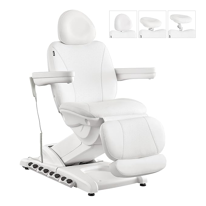 Dir Spa Full Electrical 4 Motor Facial Beauty Bed - Doctor, Tattoo, Medical, Podiatry Chair with Thermal Heated Seats Apollo, White
