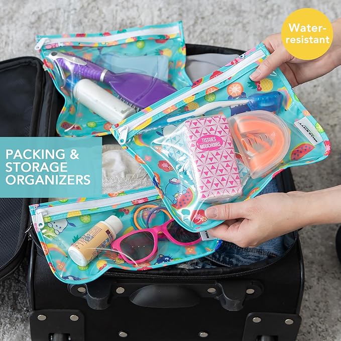 Bumkins Travel Bag, Toiletry, TSA Approved Pouch, Zip Bag, Quart Size Airline Compliant, Clear-Sided, Baby, Diaper Bag Organization, Makeup, Accessories, Packing, Set of 3 Sizes, Hello Kitty