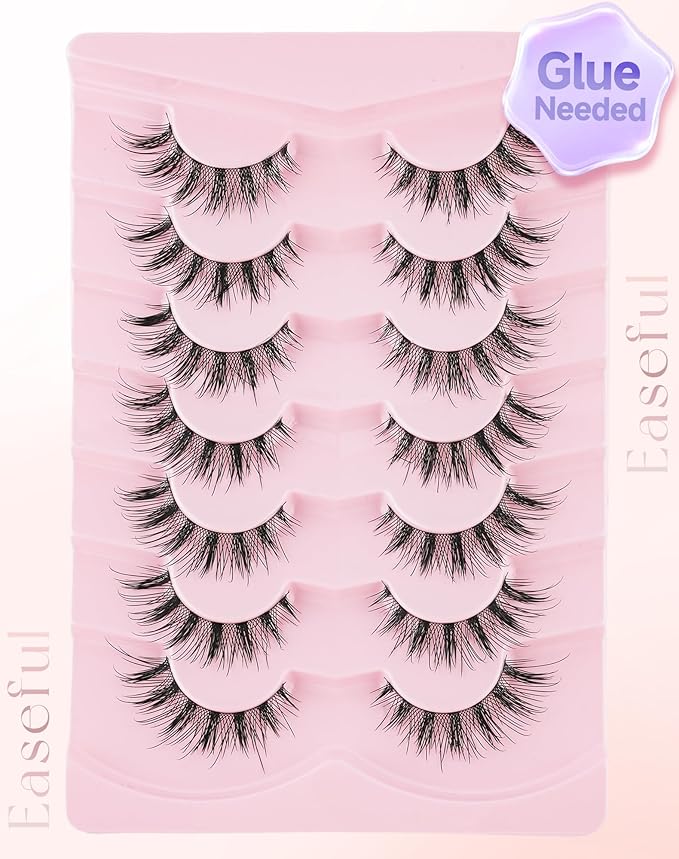 Manga Anime Lashes Doll Spiky False Eyelashes Natural Wispy Strip Lashes Japanese Asian Cosplay Fake Eyelashes 7 Pairs Pack Date-3