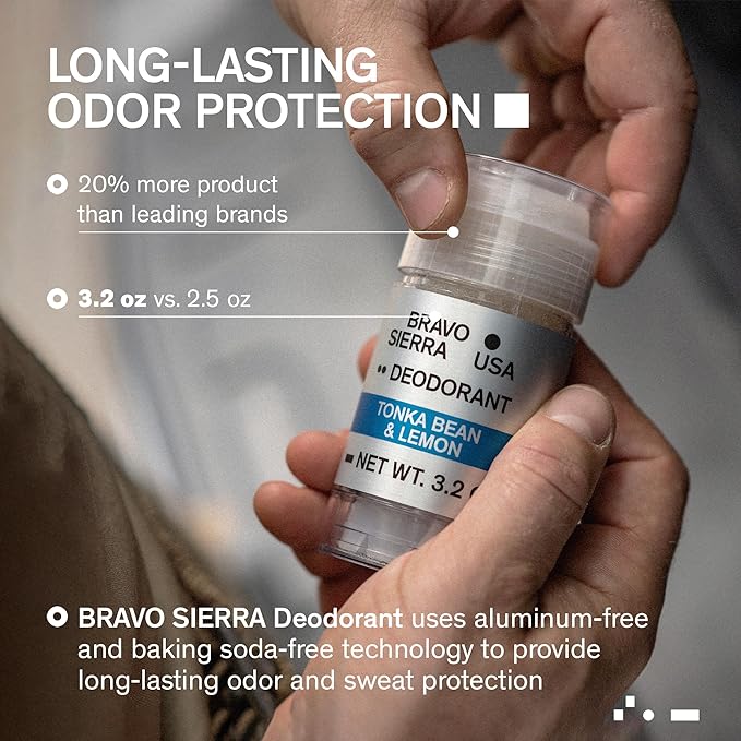 Aluminum-Free Deodorant for Men by Bravo Sierra, 3-Pack -Contains Natural Ingredients –Long Lasting All-Day Odor and Sweat Protection -Tonka Bean and Lemon, 3.2 oz - Paraben-Free, Vegan & Cruelty-Free
