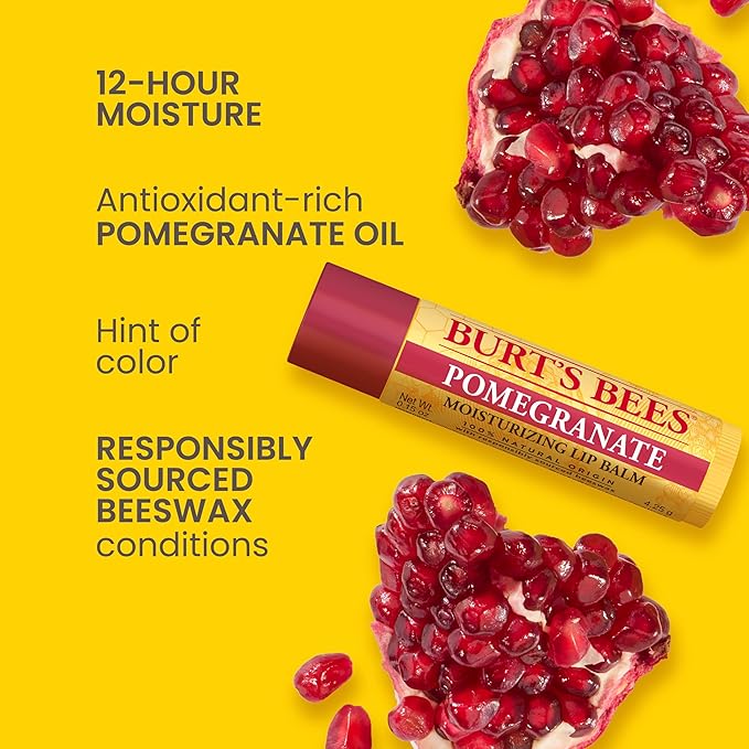 Burt's Bees Lip Balm - Pomegranate, Lip Moisturizer With Responsibly Sourced Beeswax, Tint-Free, Natural Origin Conditioning Treatment, 2 Tubes, 0.15 oz.