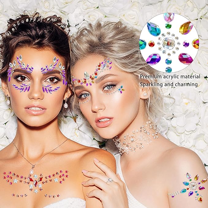 20 Sets Face Jewels Face Gems Mermaid Glitter Rhinestone Crystal Sticker Waterproof Eyes Face Temporary Tattoos for Party,Rave Festival,Carnival,Holiday Costumes,Rave Accessories,Makeup