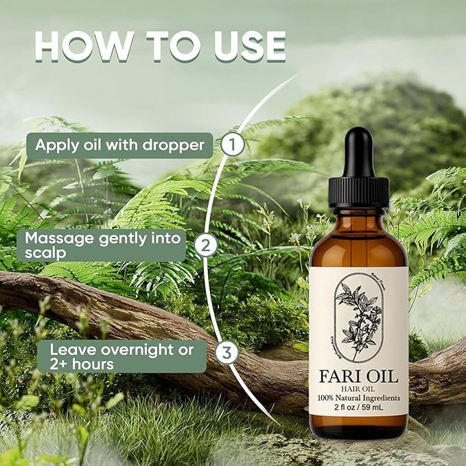 Fari Oil Hair Growth Oil Organic, Holistic Hair Oil with Natural Tea Tree, Grapeseed, and Peppermint for Men & Women, Botanical Scalp Oils Treatment Non-greasy for Dry Scalp & Edges, All Hair Types