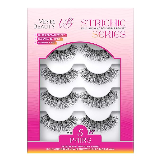 VEYESBEAUTY False Eyelashes Wispy Lashes Lightweight Natural Look Fluffy 3D Layered Volume Faux Mink Thin & Invisible Band Dreamy Lashes, Comfortable and Reusable, 5 Pairs
