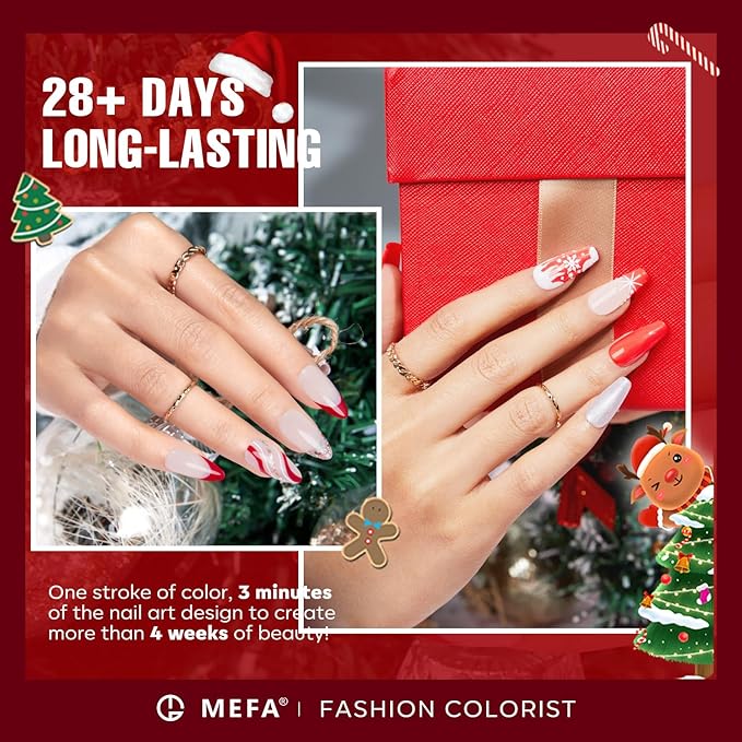 MEFA 6 Colors Red Gel Nail Polish Set, Fall Winter Christmas Glitter Shades Sparkle Silver Champagne Love Times Tones Salon Decorations Nail Art Design at Home Manicure DIY Kit Gifts for Women Girl