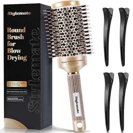 Large Round Brush for Blow Out, (2.7 Inch, 65mm Barrel) Nano Thermal Ceramic & Ionic Tech Round Barrel Roller Hair Brush with Boar Bristles for Blow Drying and Styling