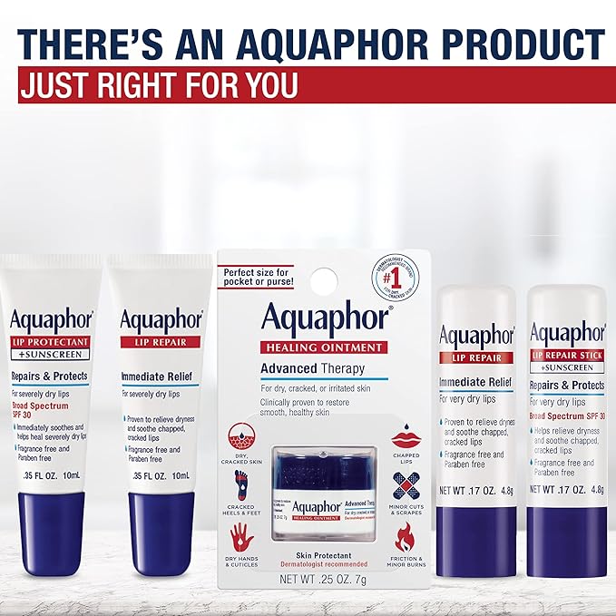 Aquaphor Lip Repair Ointment - Long-lasting Moisture to Soothe Dry Chapped Lips - .35 fl. oz. Tube