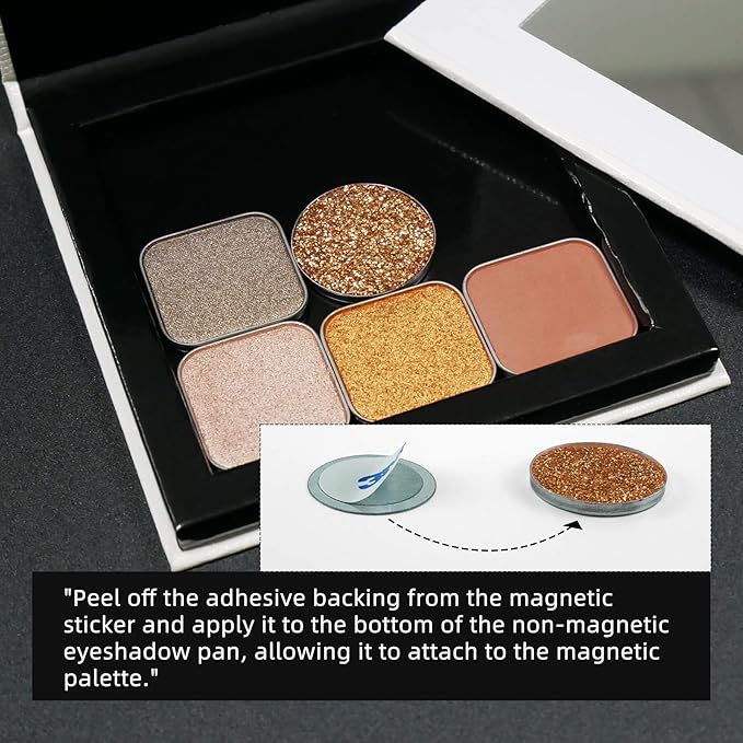 White Magnetic Refillable Makeup Palette with Mirror – Lightweight, Durable, Travel-Ready Case for Eyeshadow, Blush, Lipstick – Includes Spatula & 20 Stickers – Small, Waterproof Paperboard