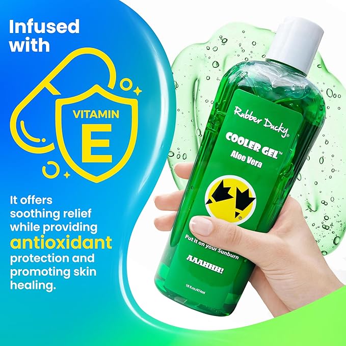 Rubber Ducky- Aloe Vera Cooling Gel, Sunburn Relief for Skin, Soothing Aloe Vera Gel, After Sun Moisturizer, Fast Absorbing Aloe Vera Gel with Vitamin E & Tea Tree Oil, Vegan, After Sun Care, 16 oz