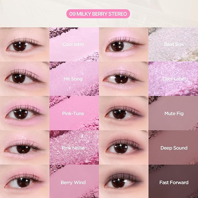 lilybyred Mood Keyboard | 10-Shade Korean Eyeshadow Palette, Highly Pigmented, Matte, Shimmer & Jelly Glitter, Smooth. Blendable, Long-Lasting, Dome-Shaped Design, 0.37 oz. (09 Milky Berry Stereo)