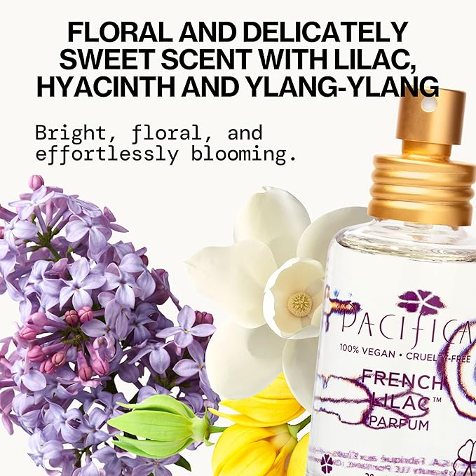 Pacifica French Lilac Spray Perfume – Clean Vegan Floral Fragrance for Women, Fresh-Cut Lilac & Powdery Magnolia Notes, Long-Lasting Romantic Spring Scent, 1 oz