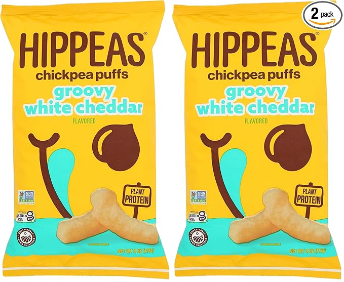 Hippeas Chickpea Puffs, Vegan White Cheddar, 4 Ounce (Pack of 2), 4g Protein, 3g Fiber, Vegan, Gluten-Free, Crunchy, Plant Protein Snacks