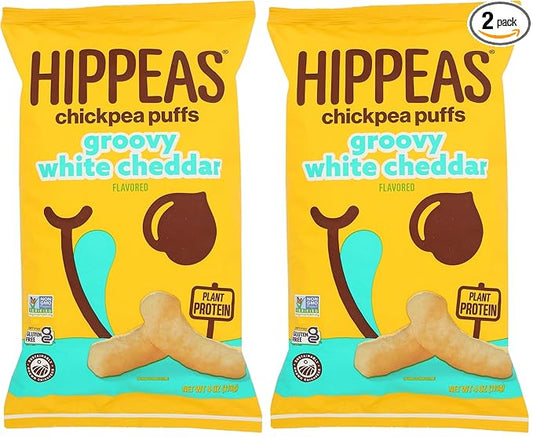 Hippeas Chickpea Puffs, Vegan White Cheddar, 4 Ounce (Pack of 2), 4g Protein, 3g Fiber, Vegan, Gluten-Free, Crunchy, Plant Protein Snacks