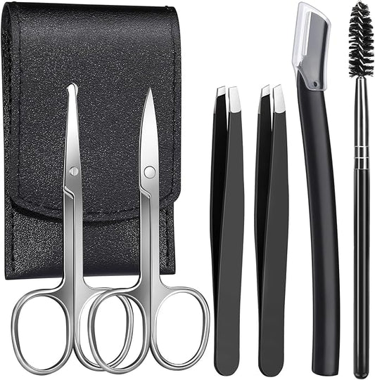 FANDAMEI Eyebrow Scissors, Eyebrow Kit, Eyebrow Tweezers for Women, Eyebrow Razor, Eyebrow Brush. Eyebrow Kit for Men with Leather Case. Eyebrow Scissors for Women Facial Hair Ingrown Hair Removal