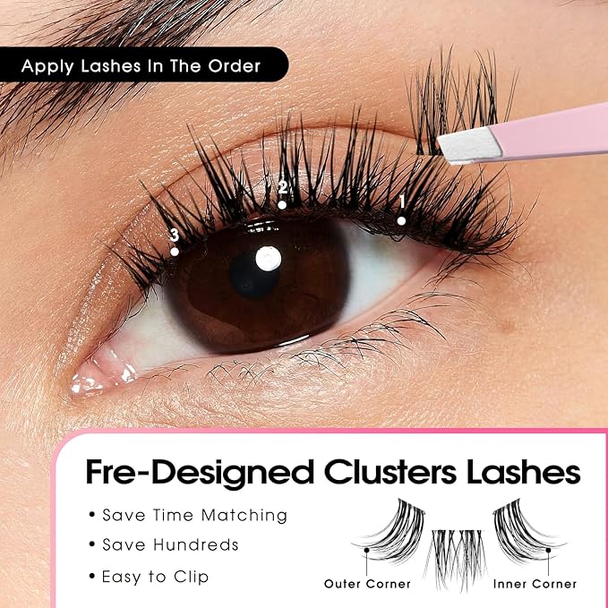 FADLASH Lash Clusters 2 Pairs Clusters DIY Eyelash Extensions False Eyelashes with Natural Wispy and Fluffy Effect Reusable Eyelash Clusters Self Application at Home(806-TP01)