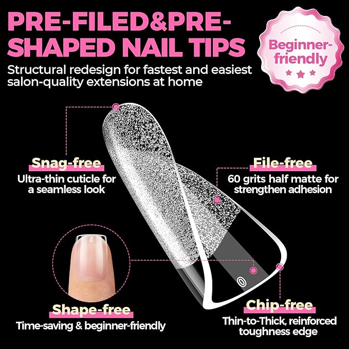 UNA GELLA Extra Short Nail Tips: 504pcs Square Fake Nails Pre-shape XS Short Square Press on Nails Gel Tips Full Cover Acrylic Nails False Nails for DIY Salon 12 Sizes