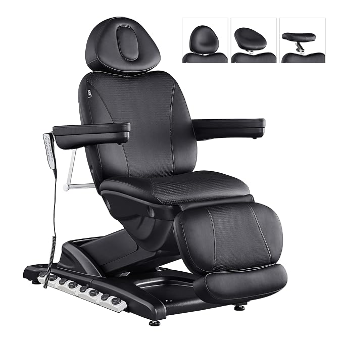 Dir Full Electrical 4 Motor Facial Beauty Bed - Doctor, Tattoo, Medical Podiatry Chair - Spa Aesthetic Chair with Thermal Heated Seats Apollo, Black