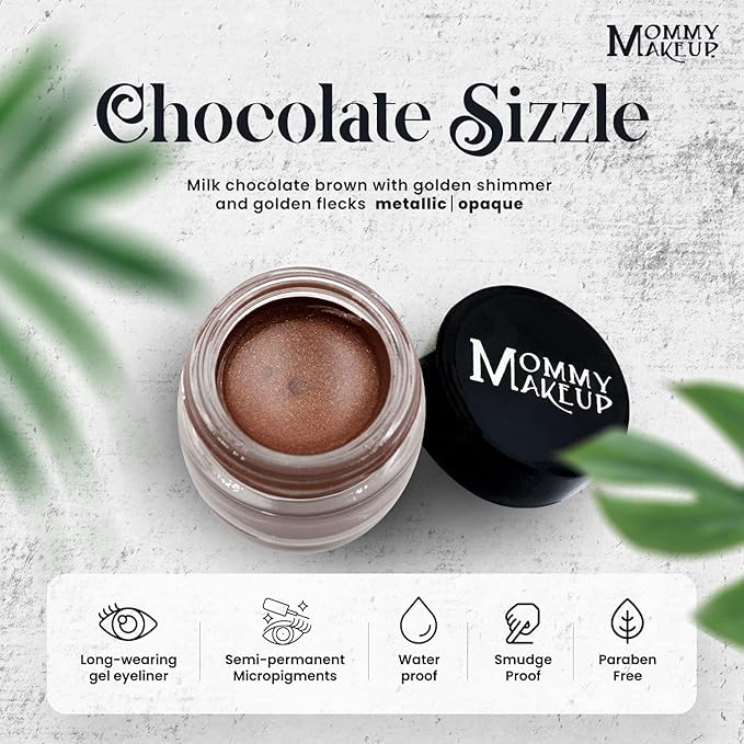 Mommy Makeup Waterproof Stay Put Gel Eyeliner Pot with Micropigments - Smudge-Proof, Long Lasting, Highly Pigmented Cream Eye Liner, 0.14 oz (Chocolate Sizzle)