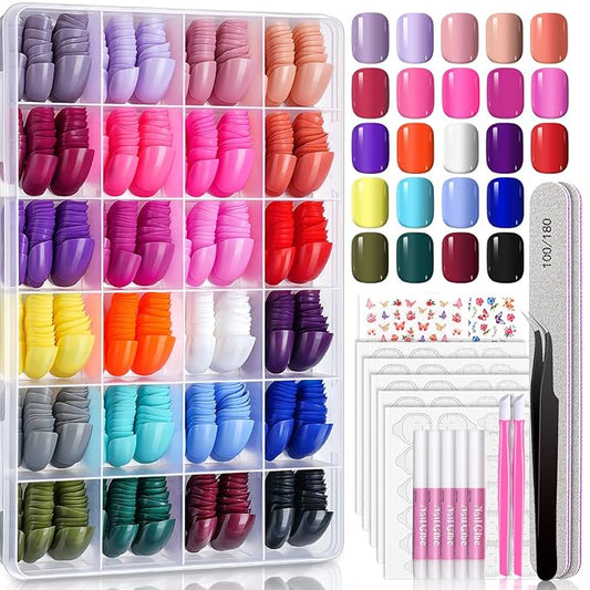 TsMADDTs Press on Nails, 720PCS Short Round Fake Nails with Glue, Files, Tweezer for Women DIY at Home