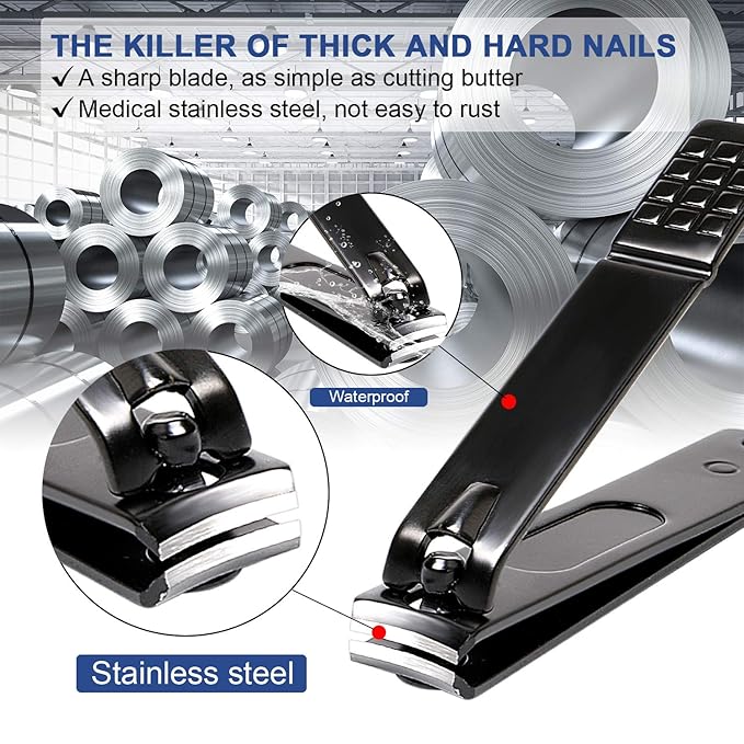 Manicure Pedicure Kit Nail Clippers Set Fingernails & Toenails Vibrissac Scissor 5 Pieces Best Care Tools for Man & Women with Travel Case (Gray/Black_A) (Gray/Black_A)