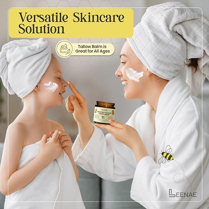 Whipped Beef Tallow Honey Balm | Grass Fed Tallow Face Moisturizer | Natural Unscented Beef Tallow for Skin with Olive Oil (4 Oz)