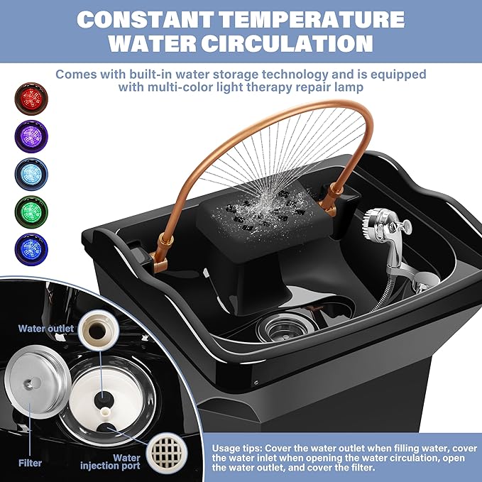 Head Spa Equipment with 60L Water Storage Tank, Warm Steam & Hair Wash Sink for Scalp Care and Relaxation (Head Spa Equipment-Black)