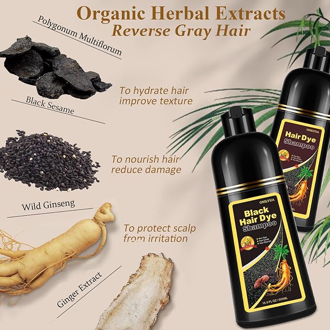 Blonde Brown Hair Dye Shampoo 3 in 1, Instant Hair Color Shampoo for Women Men, Natural Color Shampoo Hair Dye, Grey Hair Coverage in Minutes, Herbal Formula (17.6 FL OZ)