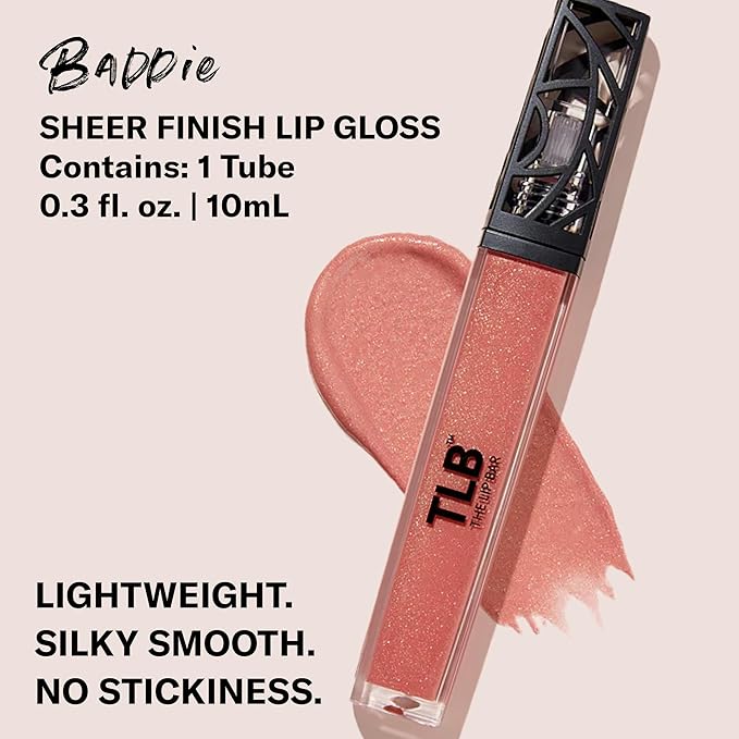 The Lip Bar - Lip Gloss, Baddie (Shimmer Pink) - Gloss Up Sheer Finish - Smooth, Not Sticky Formula - Moisturizing Coconut Oil, Olive Oil, Argan Oil & Vitamin E - Vegan & Cruelty Free - .30 fl oz