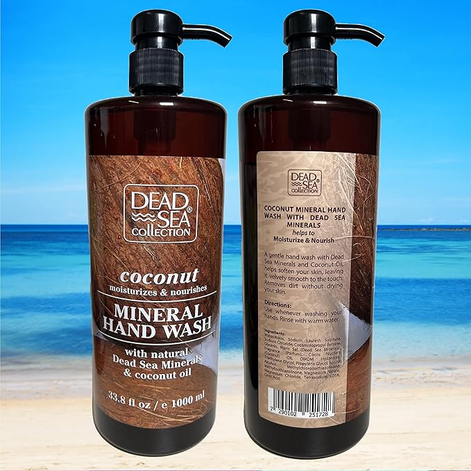 Dead Sea Collection Hand Soap Pump Coconut - Hand Wash Liquid with Dead Sea Minerals and Coconut Oil - All Skin Types Moisturizing & Nourishing - Pack of 2 (33.8 Fl Oz Each) - 67.6 Fl Oz
