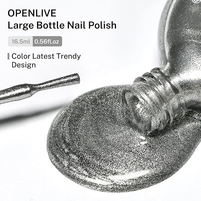 16.5ml Glitter Silver Nail Polish Large Volume Quick Dry Nail Polish, Long Lasting Shine, Fingernail Toenail Nail Art DIY Home Travel Nail Art Gift