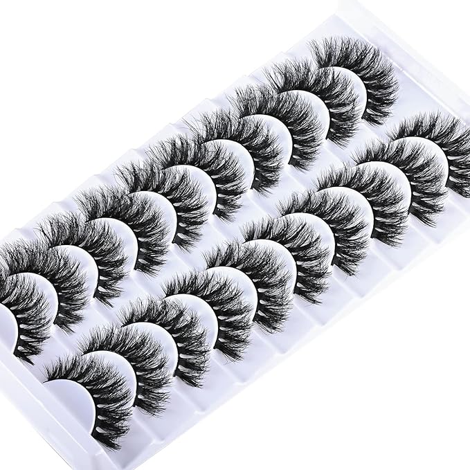FARRED Mink Lashes Short Fluffy Eyelashes Wispy Natural Eyelash Pack Full Volume Lash Strips 10 Pairs Wispies Fake Strip Lashes Natural Look False Eye Lash Russian Looking for Everyday Makeup (Z03)
