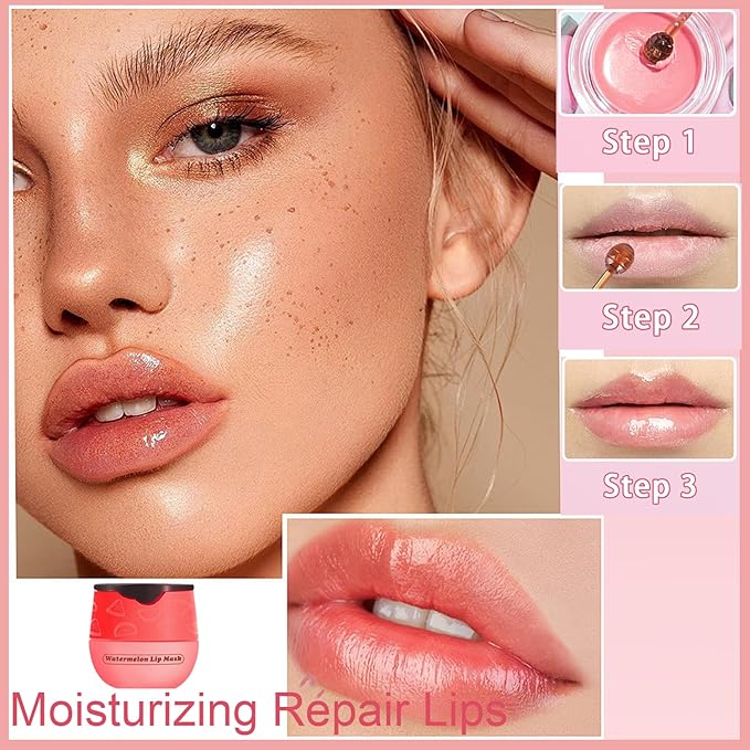 1 PCS Bee Lip Balm Honey Pot, Exfoliating Watermelon Bee Lip Balm Sleeping Lip Mask Overnight with Sticks, Honey Pot Lip Balm Prevention Dry Hydrating and Crack Lip Scrubs