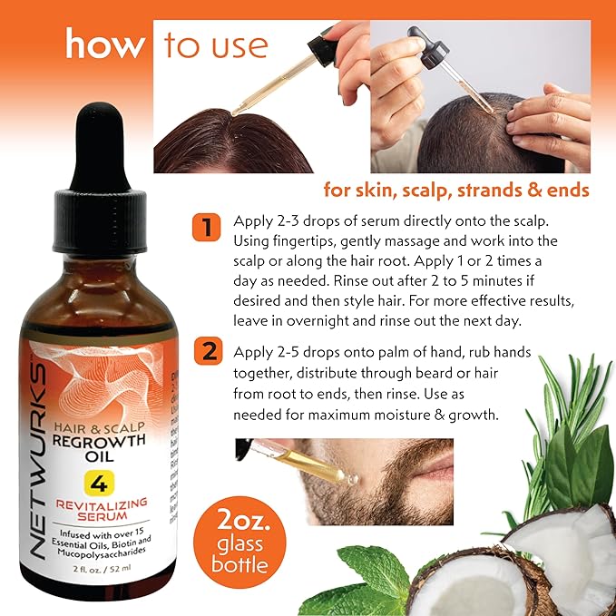 Hair & Scalp Regrowth Oil, Pure Rosemary, Coconut Oil, Biotin & Mucopolysaccharides, (polysaccharide/sugar polymer), Repairs & Promotes Hair Growth, Revitalizing Serum, 2 oz