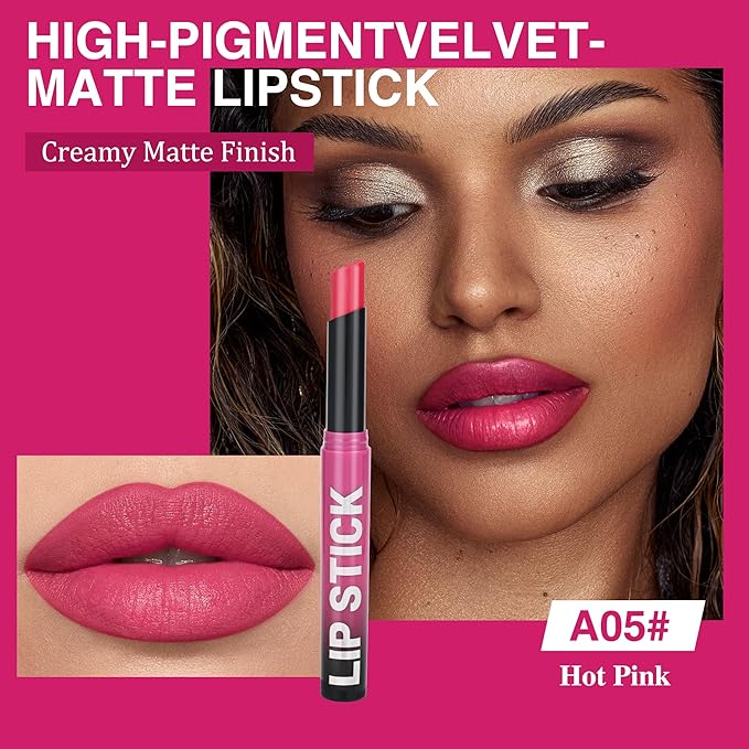 Pitaya Pink Matte Lipstick，Creamy Silky Matte+Lipsticks，Hydrating Balm-in-Lipstick，Velvety Finish for Women Daily Lip Makeup，High-pigment Formula，Easy to use and color，Vegan & Cruelty-Free 05#