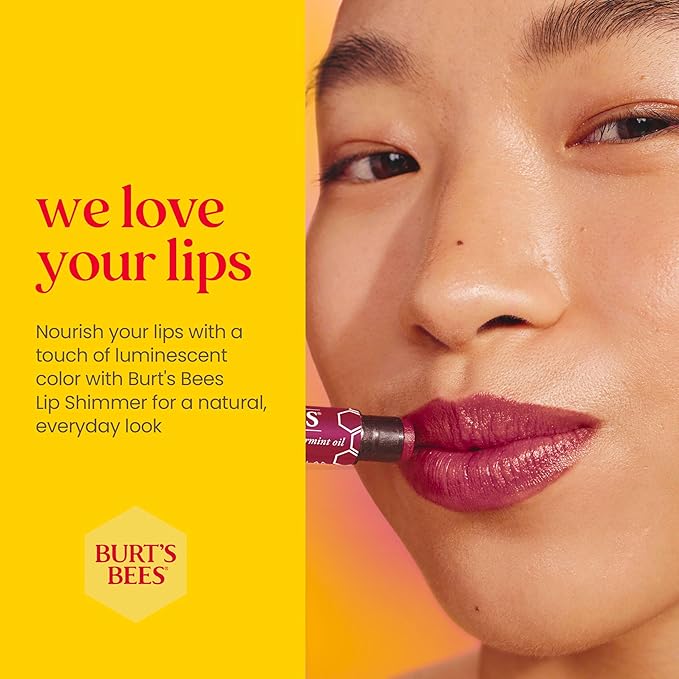 Burt's Bees Lip Shimmer Pink Collection, Tinted Lip Balm Stick, Moisturizing for All Day Hydration with Natural Glowy Pigmented Finish & Buildable Color, 3 Shades; Value Pack, 3 Tubes x 0.09 Oz