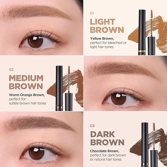 lilybyred Skinny Mes Brow Mascara | Korean 1.5mm Ultra-Slim Brush Eyebrow Mascara, Precision Application, Natural-Looking Finish, Smudge-Proof, Clump-Free, Long-Lasting, 0.12 oz. (01 Light Brown)