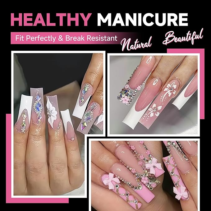 UNA GELLA Extra Long Tapered Sqaure Nail Tips, No C Curve Pre-file 120Pcs Square Press on Nails XXL Long Square Gel Nail Tips Full Cover Acrylic Straight for Nails Extension Art DIY Salon 12 Sizes