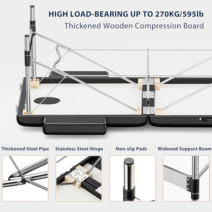 Brelley Massage Table Portable, 2-Fold Lash Bed with Side Pocket, Adjustable Height, Sturdy Aluminum Frame, Esthetician Spa Facial Tattoo Bed with Face Cradle & Carrying Bag, Black