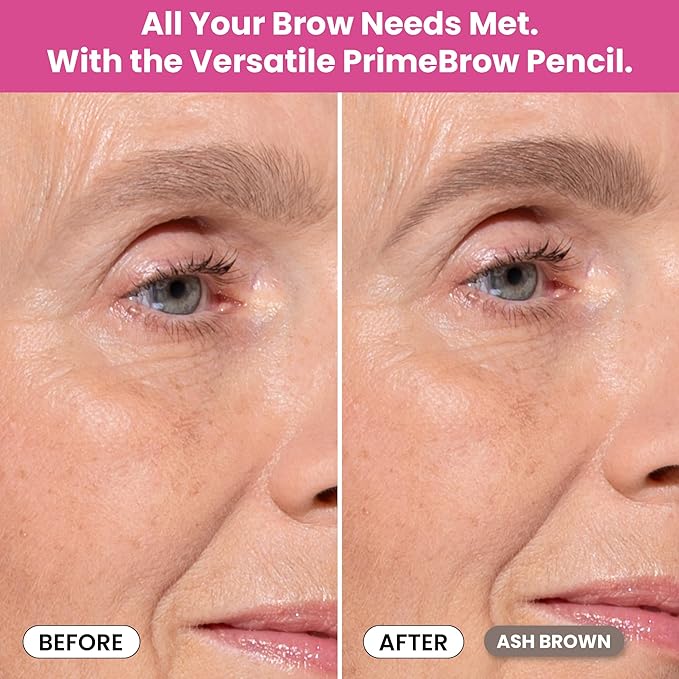 Prime Prometics PrimeBrow Pencil for Mature Women – Ultra-Precise Tip for Natural, Hair-Like Strokes – Smudge-Proof & Long-Lasting Wear – Great for Thinning, Sparse, or Graying Brows (Ash Brown)