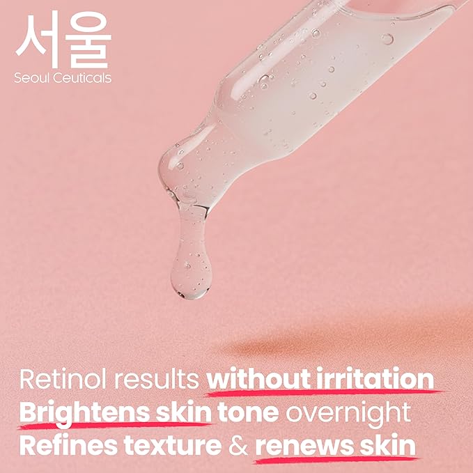 SeoulCeuticals 1% Korean Retinol Night Serum for Face - 97.5% Snail Mucin + Hyaluronic Acid + Bakuchiol, Cruelty Free K Beauty for Sensitive Skin 1oz