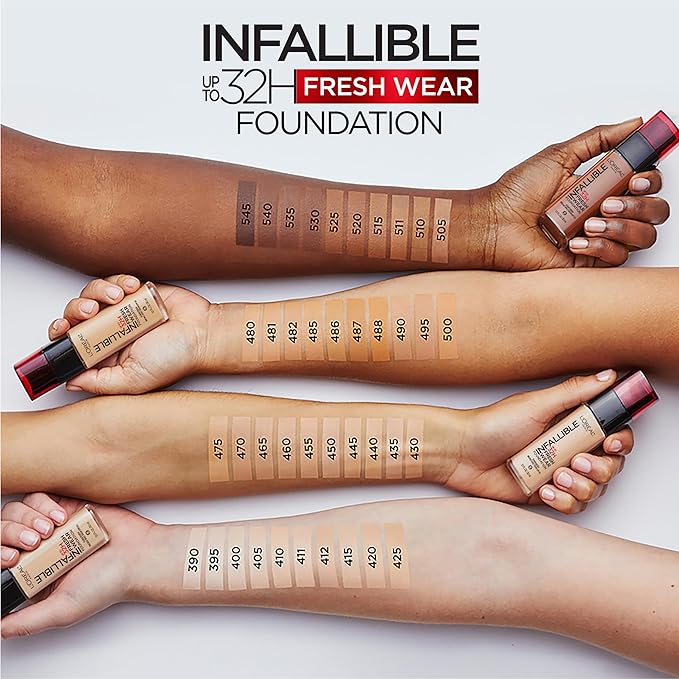 L'Oreal Paris Makeup Infallible Up to 32 Hour Fresh Wear Lightweight Foundation, 545 Ebony, 1 Fl Oz, Packaging May Vary