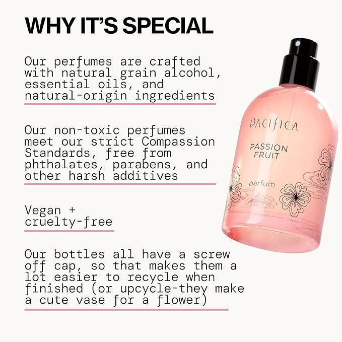 Pacifica Passion Fruit Perfume – Tropical Fruity Floral Clean Perfume for Women with Passionfruit, Pineapple & Vanilla, Vegan, Non-Toxic, Beachy Summer Scent (2 fl oz)