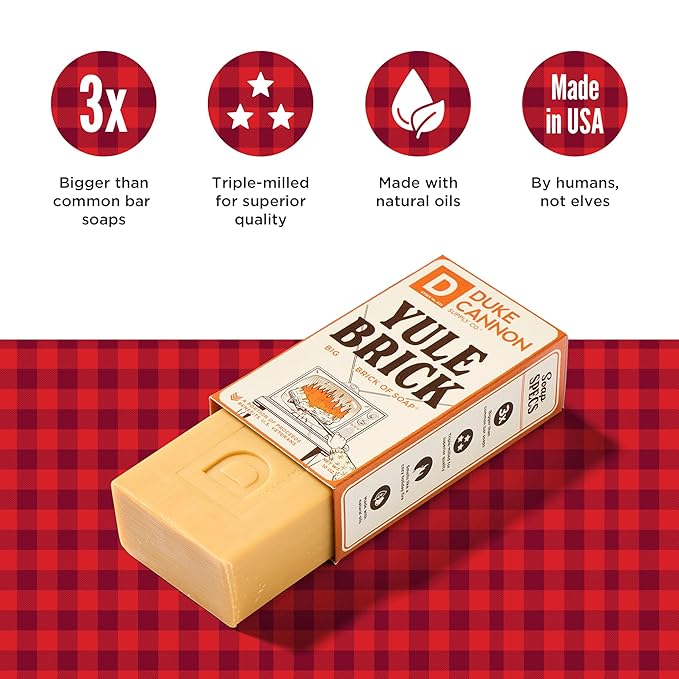 Duke Cannon Holiday Limited-Edition Yule Brick Big Brick of Soap - 10oz Bar, Triple Milled, Charred Wood & Leather Scent, Perfect for Men, Supports U.S. Veterans, 3 Pack