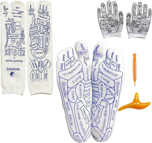 COLSA Reflexology Socks with Tools,Acupoint Socks Set,Beginner Acupoint Massage Tools Large Triangular Sparrow+acupoint Stick(2pcs Men+Gloves)