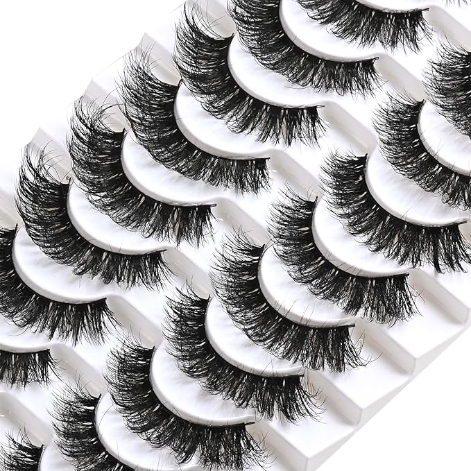 FARRED Mink Lashes False Eyelashes Cat Eye Lashes Wispy Mink Eye Lash Fluffy Eyelash Natural Look 10 Pairs Fake Lashes Pack Volume Lash Strips Pestañas (Z09|10-15MM)