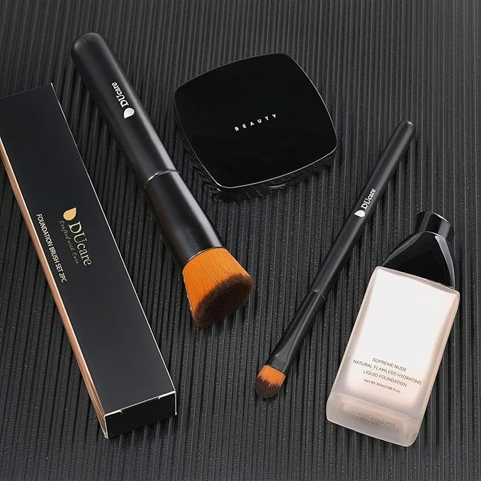 DUcare Foundation Brush and Concealer Brush 2Pcs Contour Bronzer Kabuki Brush for Face Synthetic Liquid Blending Mineral Powder Makeup Tools