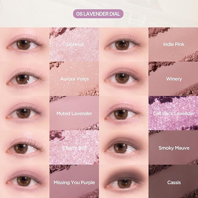 lilybyred Mood Keyboard | 10-Shade Korean Eyeshadow Palette, Highly Pigmented, Matte, Shimmer & Jelly Glitter, Smooth. Blendable, Long-Lasting, Dome-Shaped Design, 0.37 oz. (08 Lavender Dial)