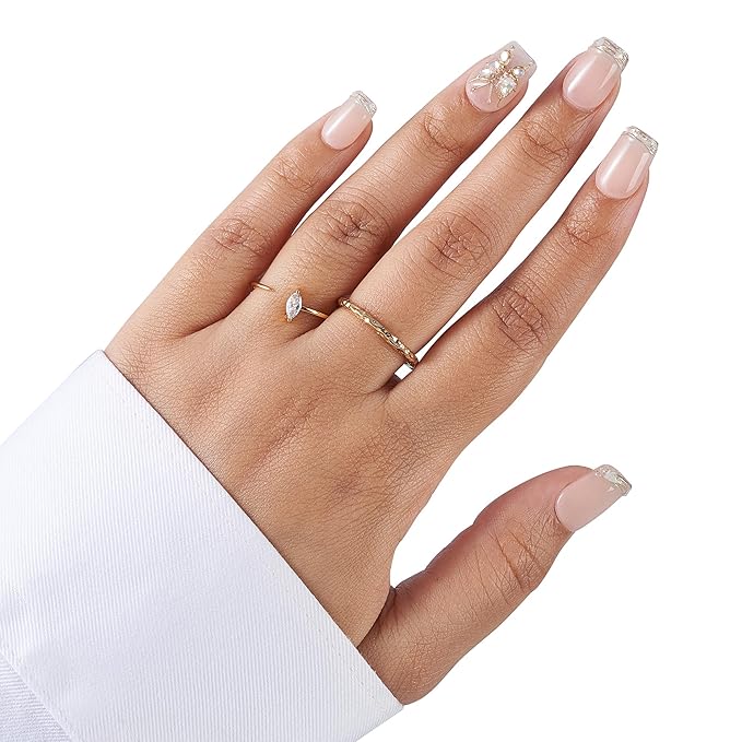 Large-Nude Luxe Blossom French Tip Press-On 10 Nails Manicure Kit for Women | Custom Handcrafted Nail Glue, Dual Nail File, Cuticle Stick & Buffer Block | Measure Before Ordering